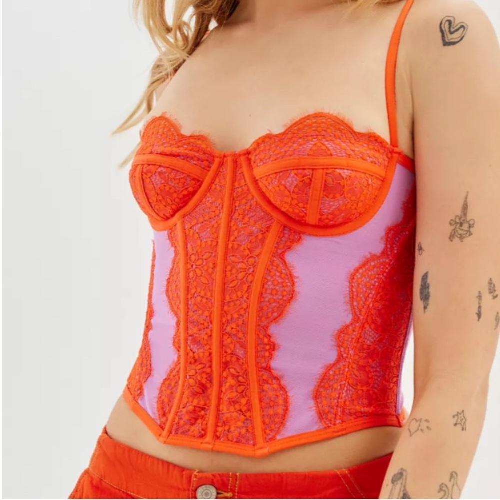 Urban outfitters Women's Red and Orange Lace Bustier Top